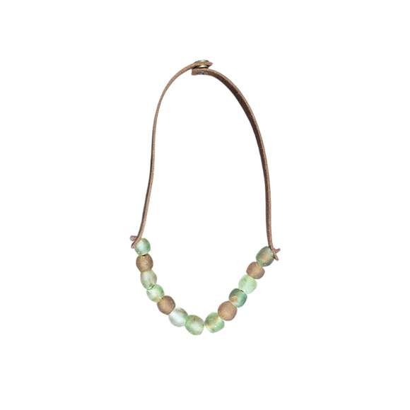 Jewelry - New Handmade Krobo Bead And Leather Necklace
